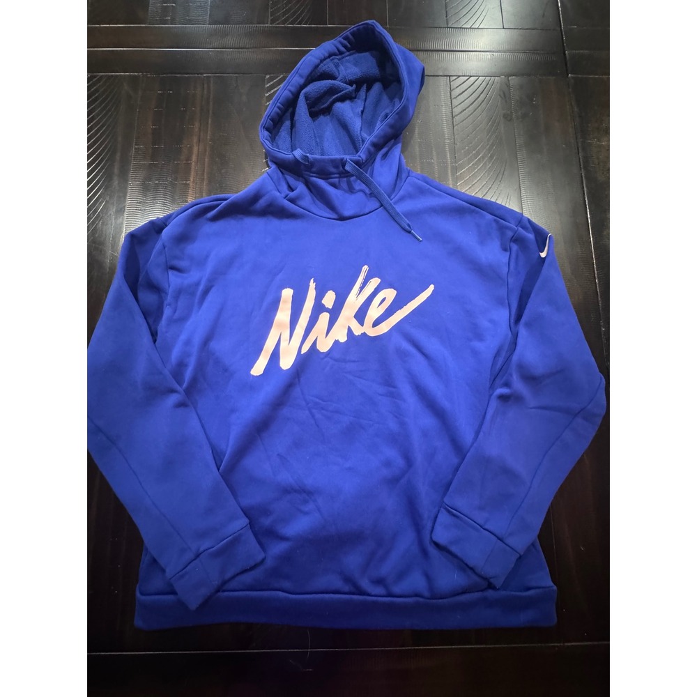 Nike Womens Royal Blue Script Logo Fleece Hoodie Sweatshirt Medium